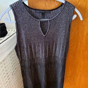 White House Black Market Black Ribbed Knit Keyhole Tank